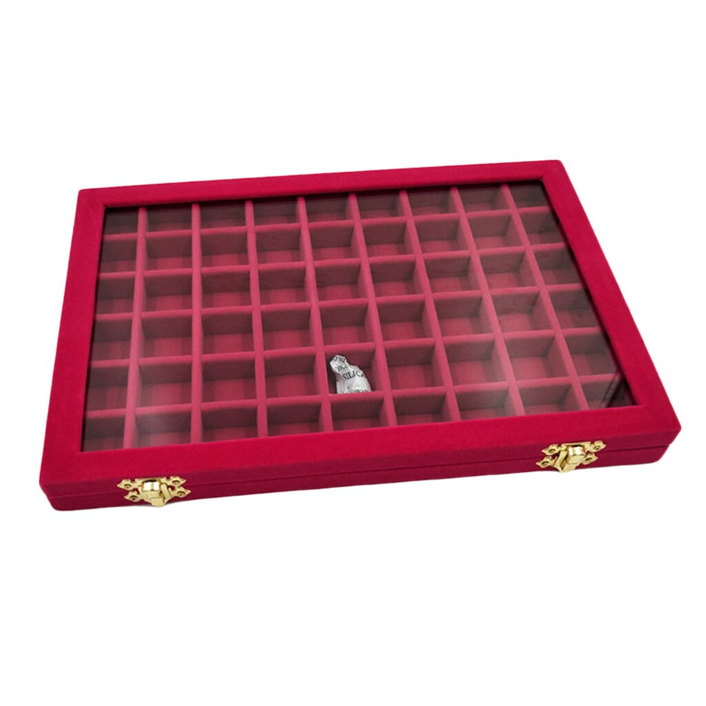 Wood Jewelry Box Lockable Earring Gemstone Storage Organizers w/ Glass Lids Case: Rose Red