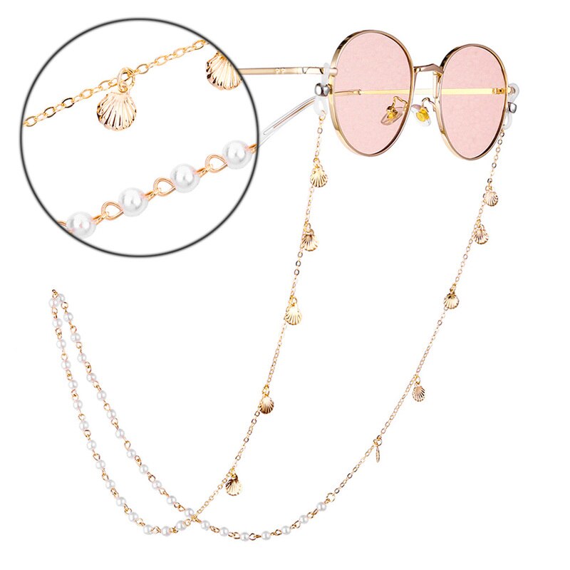 Vrouwen Elegante Parel Shell Anti-Slip Ketting Brillen Houder Lanyard Ketting Zonnebril Ketting Lenzenvloeistof Lanyard Riem