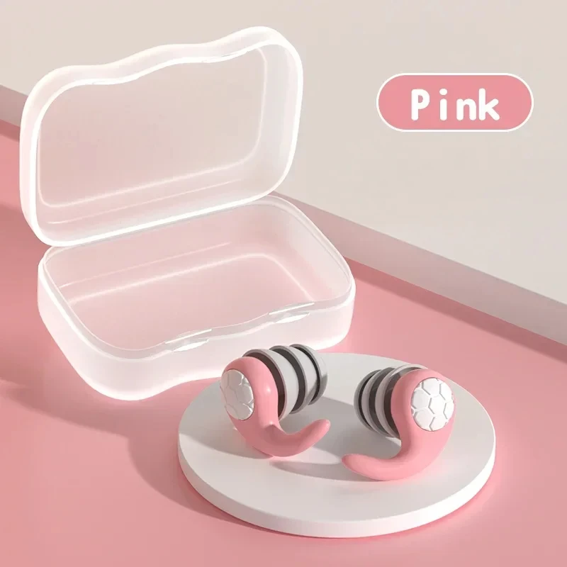 Anti-Lärm-Ohr stöpsel Dreischicht-Silikon-Ohren schutz geräuschfilter Schlaf-Schwimm-Abbruch-Geräusch-Wasserdichte stumm-Ohr stöpsel-Kasten: Rosa