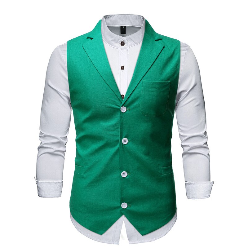 Solide Business Mannen Vest Bruiloft Smart Casual Vesten Voor Mannen Slim Gentleman Heren Dress Vesten Single Button Pocket gilet: Green / Xl