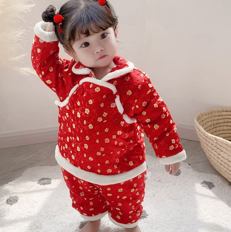 Christmas Pajamas Traditional Chinese Tang Suit For Newborn Baby Infant Boy Girl Print Winter Hanfu Christmas