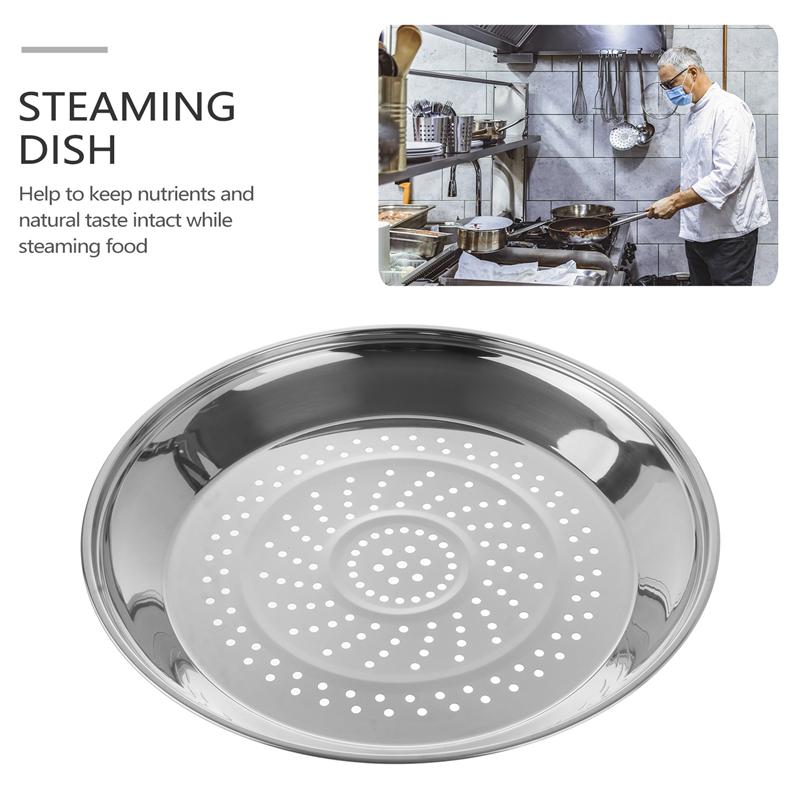 Plato humeante de acero inoxidable con agujeros, estante de vapor grueso, utensilios de cocina para platos de comida (para Wok de 30/34cm), 1 ud.