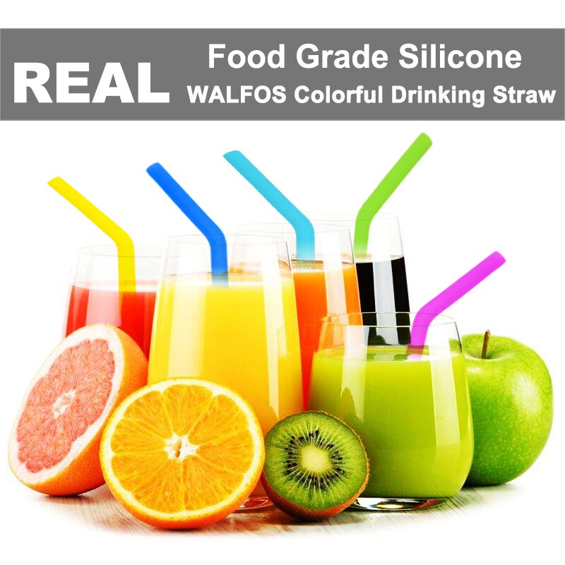 WALFOS Set Of 2 Reusable Drinking Straw Flexible Food Grade Stainless Steel Silicone Reusable Drink Straw For Mugs 20/30oz