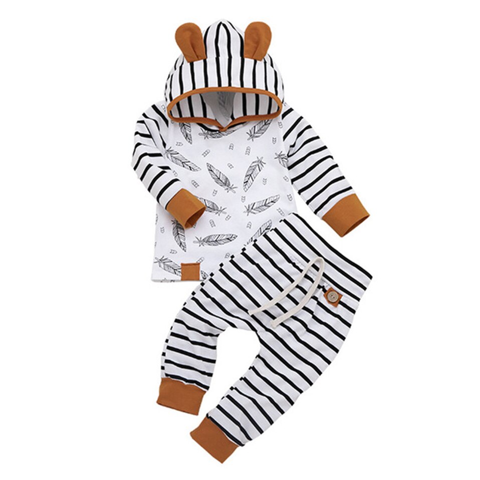 Babytøj til nyfødt baby dreng pige tøj fjer t-shirt toppe stribede bukser tøj outfits sæt vetement enfant fille: Model 1 / 24m