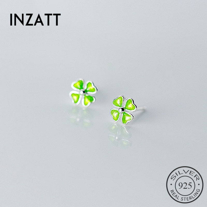 INZATT Real 925 Sterling Silver Minimalist Enamel Clover Stud Earrings For Women Cute Fine Jewelry Lucky Accessories