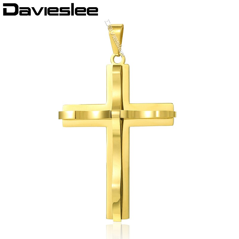 Davieslee 15 Styles Stainless Steel Cross Pendant for Men Gold Silver Color Multi Layers Clear CZ Trendy Jewelry DLKPP1: KP602