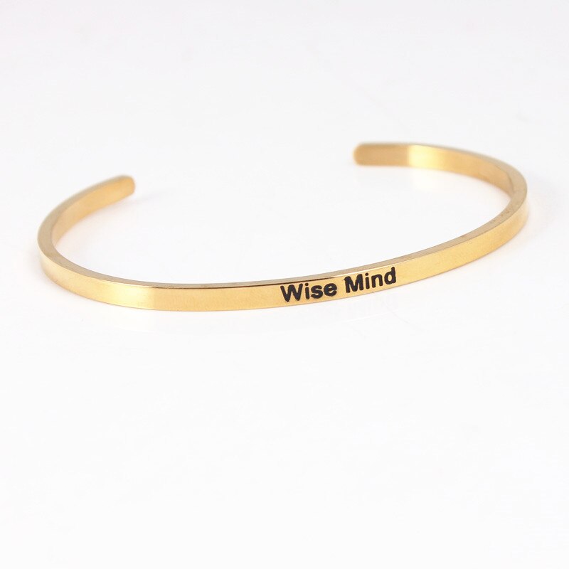 Trend Quotes Mantra Bracelets 316L Stainless Steel Open Cuff Bangle Women Gold Inspirational Jewelry Bracelets: Wise Mind