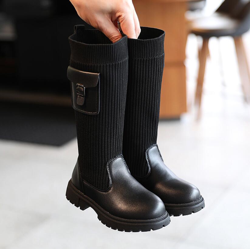 Herfst Winter Mode Rubber Martin Laarzen Voor Meisjes Kinderen Lange Sokken Laarzen Kinderen Kniehoge Warm Katoen Zachte Sneeuw laarzen 27-37