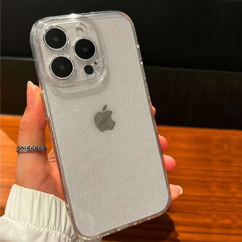 Coque transparente à paillettes scintillantes pour iPhone 16 15 Pro Max 14 13 12 11 XR X XS 16 Plus, Protection d'objectif, antichoc, souple