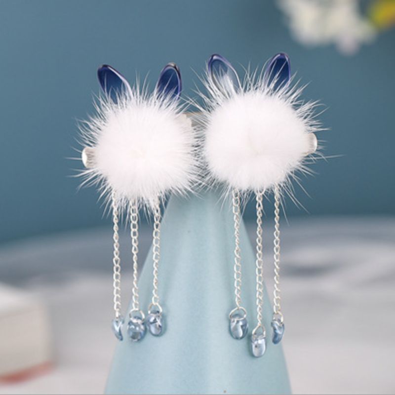 Niedliche haarspangen für mädchen, hanfu winter pompon blau rot haarnadel 2022 jahre: 1