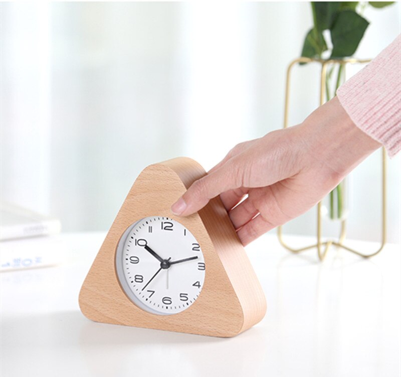 Wooden Clock Snooze Bedside Kids Alarm Clock Circular Needle Backlight Desktop Clock Silent Wood No Ticking despertador: Default Title