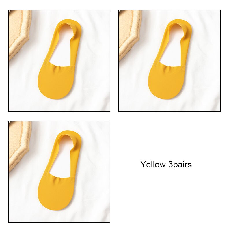 VKMONY – chaussettes invisibles en silicone ultra-fines pour femmes, 3 paires, été: Yellow3