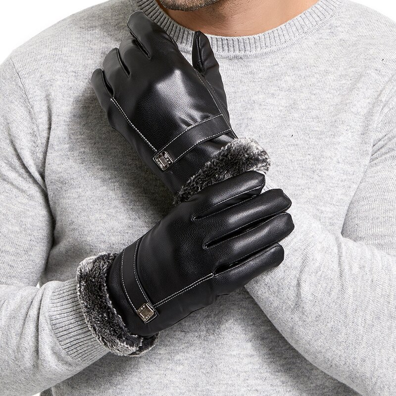 Guantes de piel para hombre de invierno con pantalla táctil para conducir al aire libre, guantes resistentes al viento para mantener el calor, mitones de negocios negros para hombre