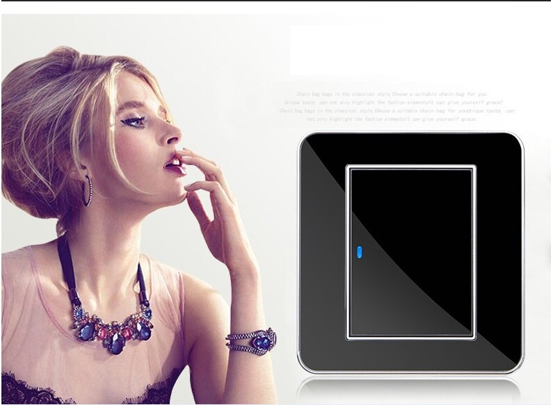 86 Press Button 1 Gang 1 Way LED Random Point Switch Mirror Acrylic Household Stainless Steel Brushed Panel