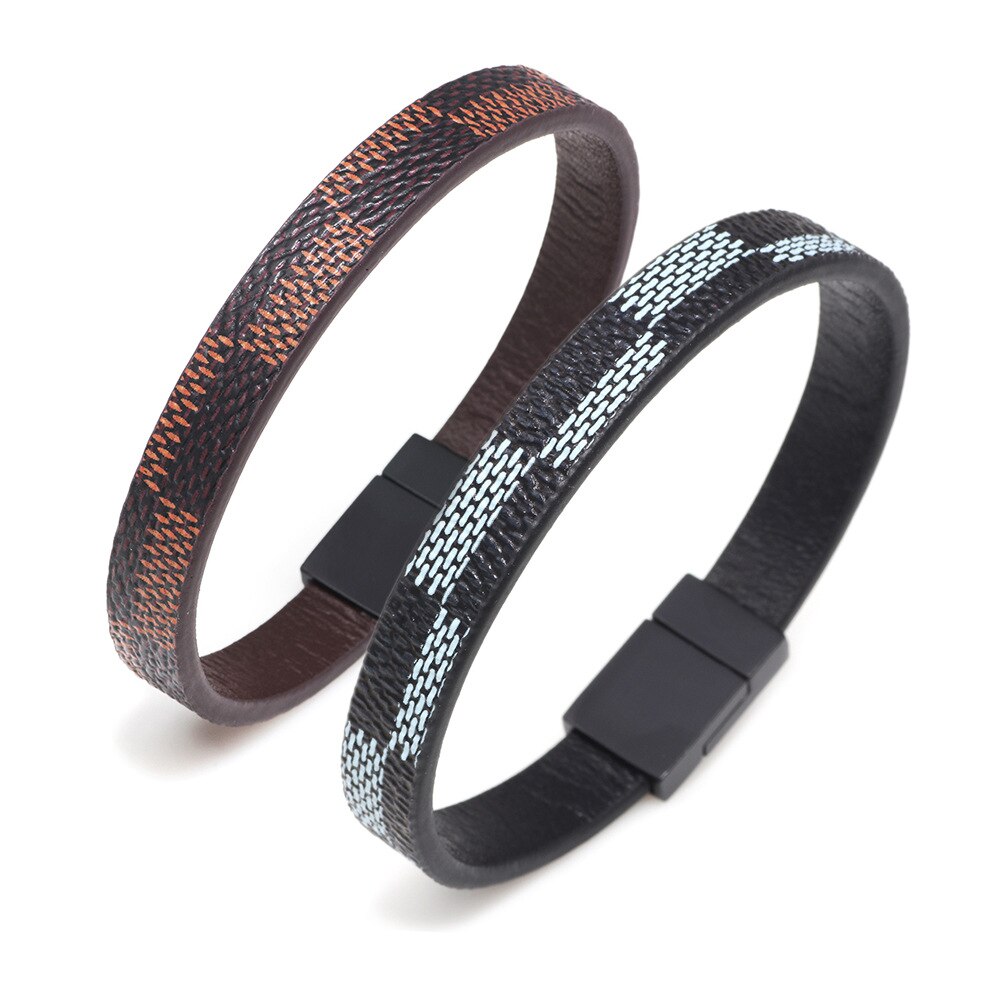 Leather Bracelet Charm Classic Black Brown PU Men's Bracelet Magnet Buckle Bracelets for Men and Women Jewelry