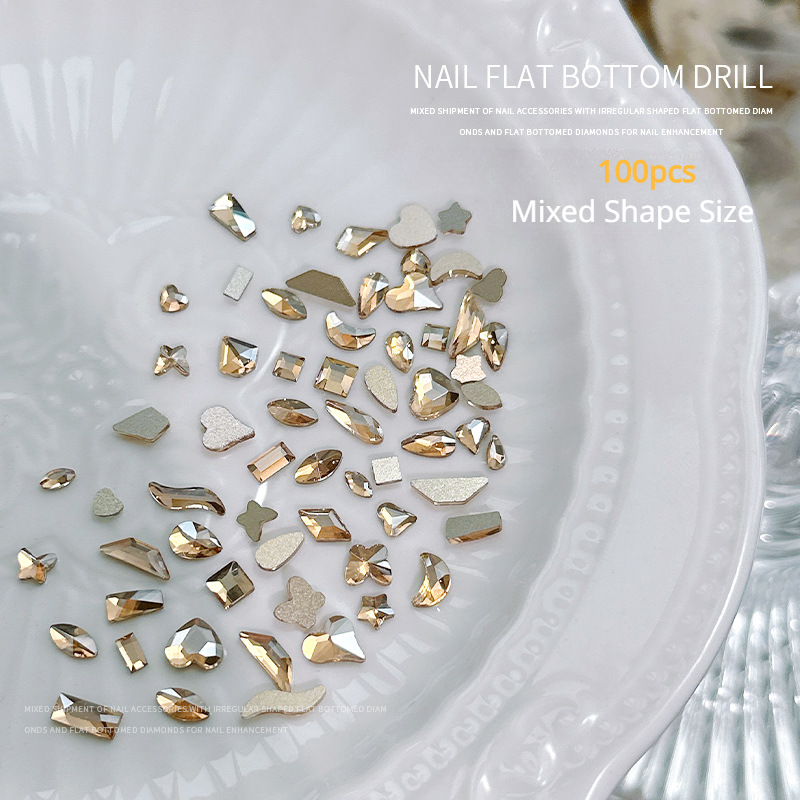 100 Uds Mini forma de cristal diamante decoraciones de uñas fondo plano diamantes de imitación Color mezclado piedras preciosas de vidrio accesorio de manicura DIY: Negro