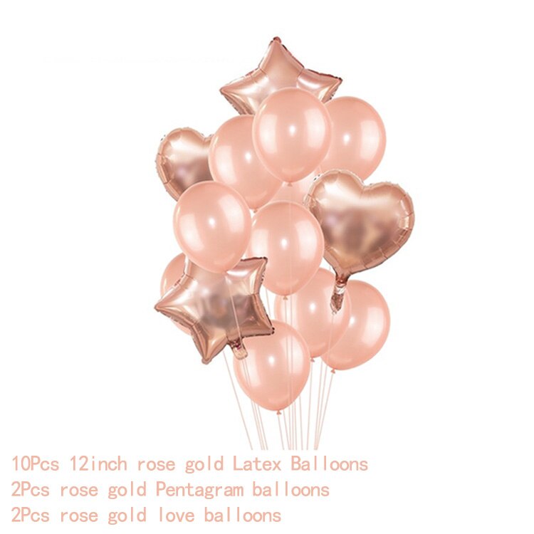 Rose Gold Wedding Birthday Party Balloons Happy Birthday Letter Foil Balloon Baby Shower Anniversary Event Party Decor Supplies: 14pcs balloon