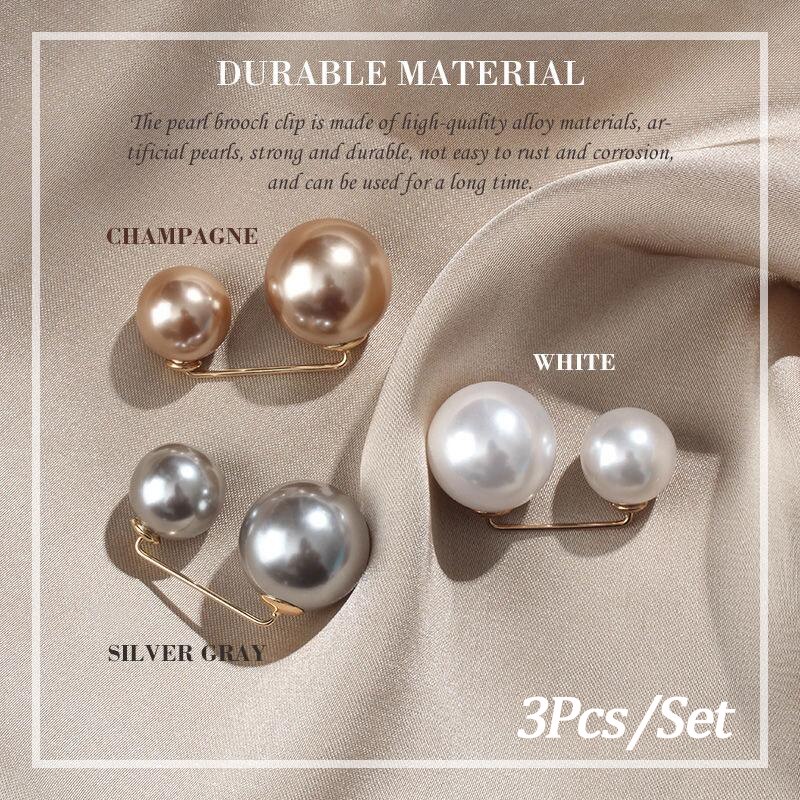 3 Stks/set Dubbele Pearl Pins Voor Vrouwen Veiligheid Pin Broche Vrouwelijke Kleding Accessoires Gesimuleerde Pearl Knit Shirt Broches Sieraden