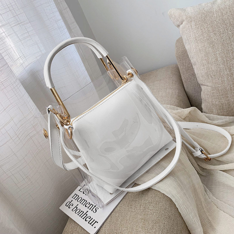 CASMOR Summer Small Bag Female Korean Handbags Women Shoulder Bag Clear Jelly Shoulder Bag Casual Women Bags: Beige