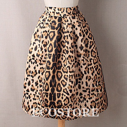 S-XL Oversize Vintage estampado de tigre faldas para mujer nueva Midi Puff cremallera cintura elástica una línea falda de leopardo: Leopard Print Skirt / M