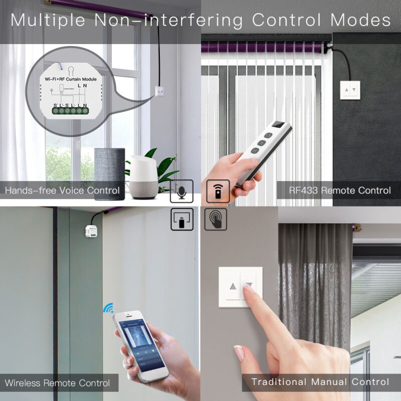 Módulo de interruptor de persiana enrollable RF433 con WiFi, interruptor de cortina con Control remoto, funciona con Google Home, Alexa y Control por voz, bricolaje, Tuya