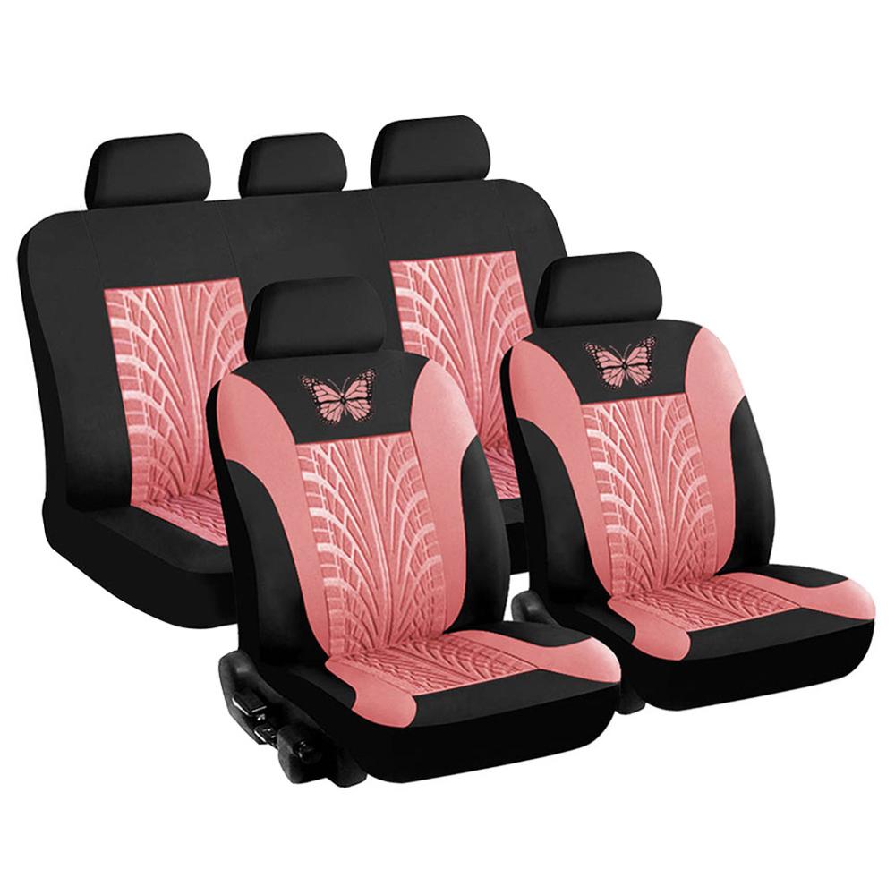 3D Autos Sitzbezüge Zubehör Schmetterling Sitz Abdeckung Polyester Stoff Auto Sitz Schutz Vollen Satz Auto-Styling Innen: Rosa vier-Stück passen