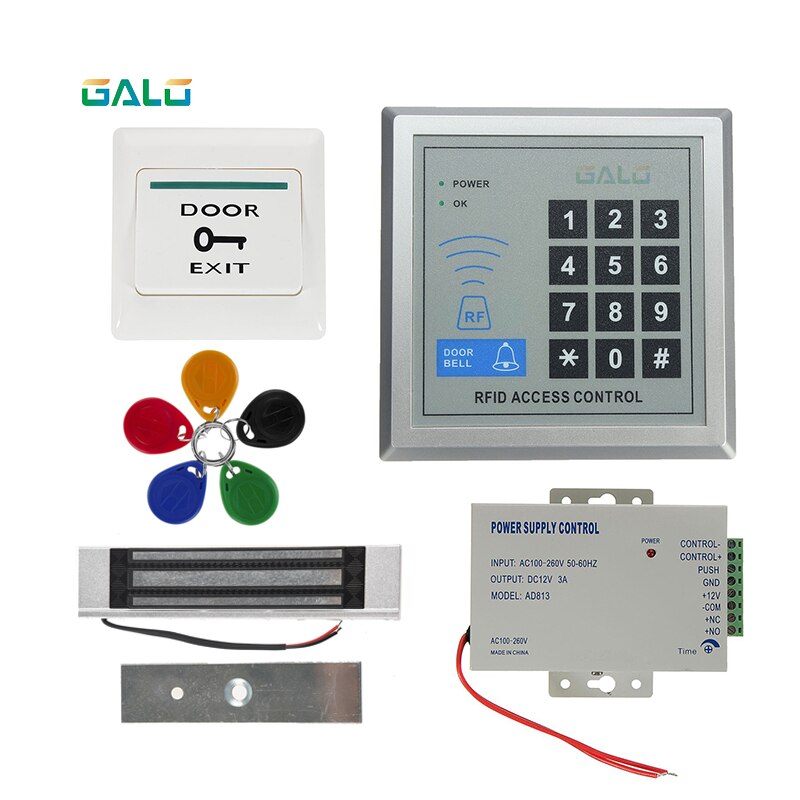 rfid keypad door access control system kit electric Magnetic electronic door lock+power supply+5pcs key fobs full set Optional
