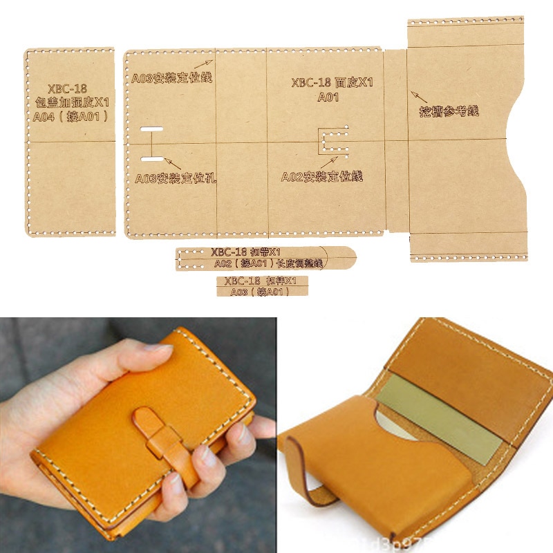 Diy læder håndlavet håndværk kvinder kortholder tegnebog pung opbevaring syning mønster hårdt kraftpapir stencil skabelon 100 x 70mm
