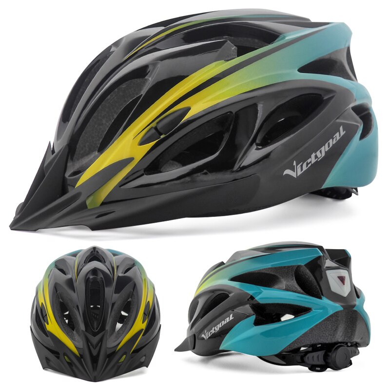 VICTGOAL Adults Goggle Bike Helmet LED Rear Light Men Women Cycling Helmet Road Bicycle Helmets MTB E-Bike Scotter Headgear M/L: BlackCyan Helmet-V
