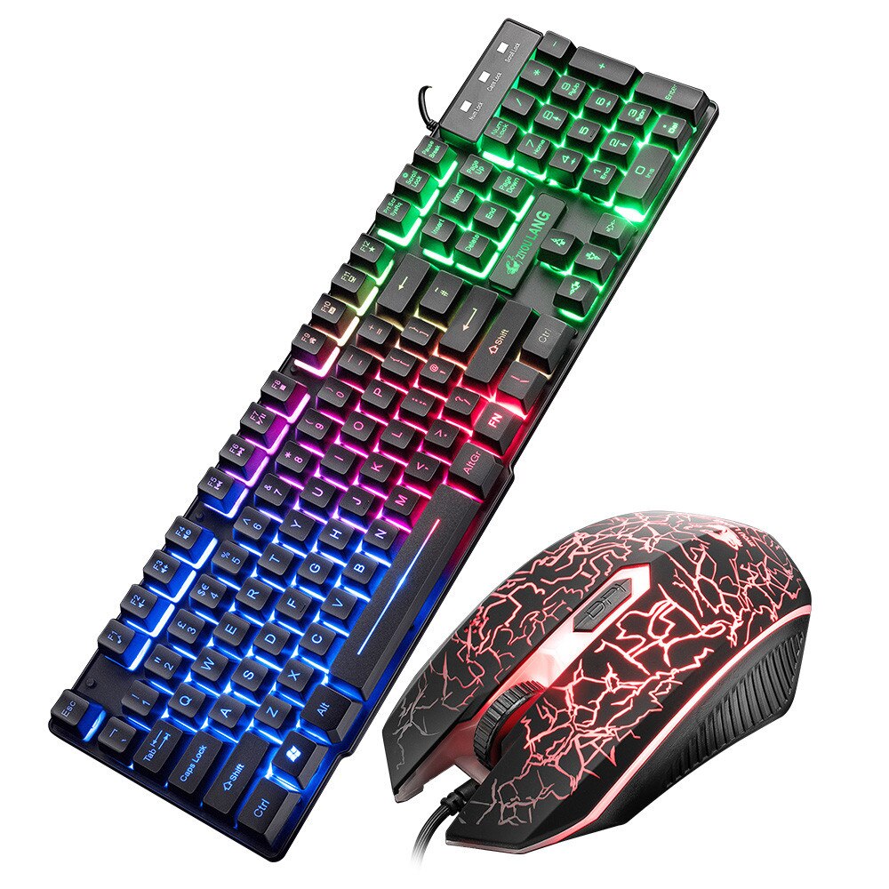 Colorful LED Illuminated Backlit USB Wired PC Rainbow Gaming Keyboard Mouse Set Gamer Gaming Mouse and Keyboard Kit Home Office