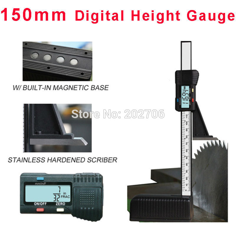 Stainless steel Digital Height Gauge 0-150mm/6" plastic Caliper Electronic Woodworking Measurement Tool with magnetic base