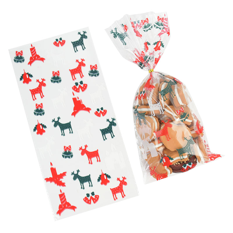 50Stck Weihnachten Tasche transparent Kunststoff Taschen Für Weihnachten Heimat Süßigkeiten Kekse Einkaufen Kekse Verpackung Taschen: T03