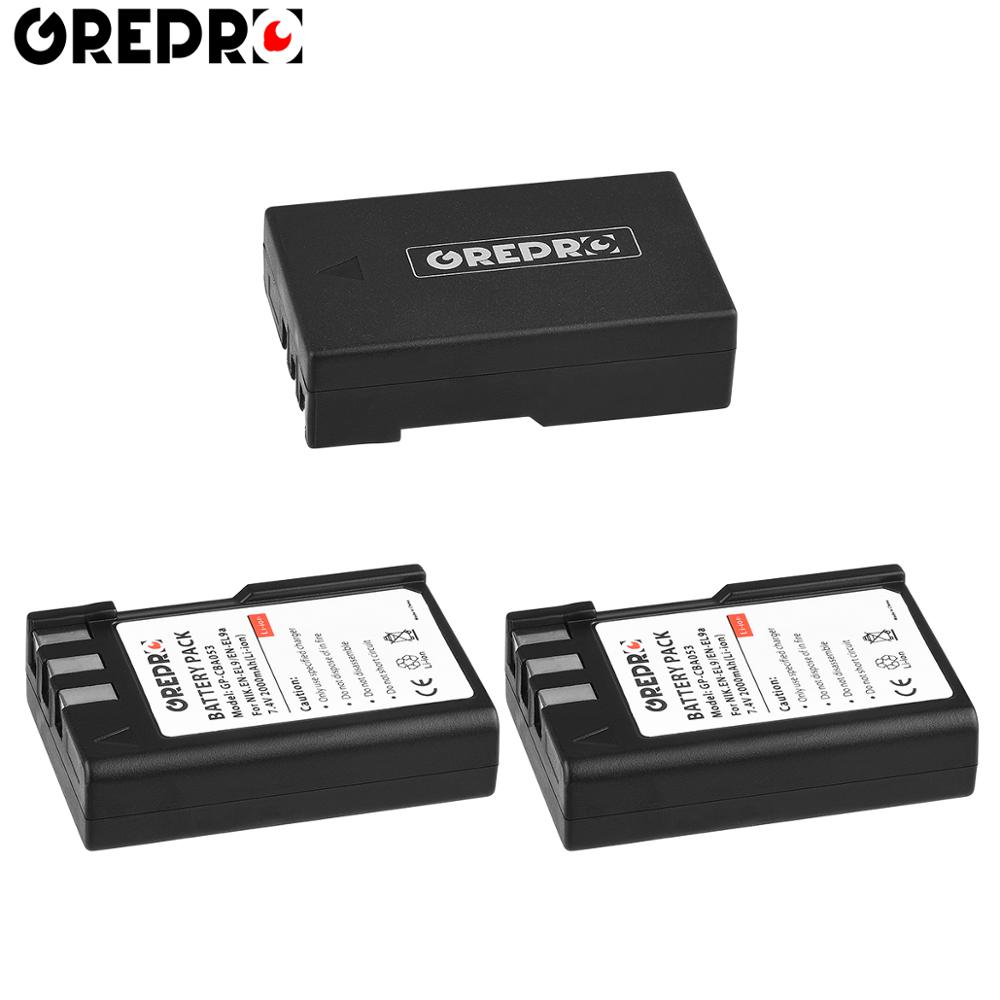 Batería de ion de litio para cámara Nikon EN-EL9 EN EL9 EN-EL9a EN EL9a EL9a, Cargador USB LCD para cámara Nikon EN-EL9a D40 D60 D40X D5000 D3000, 2000mAh: 3x Battery
