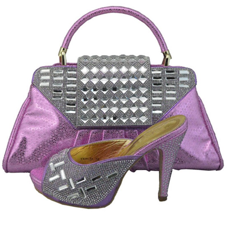 Schoenen En Bijpassende Tassen Italiaanse Schoenen Met Bijpassende Tassen Voor Vrouwen Afrikaanse Bruiloft Schoenen En Tas Set: LiagtPurple / 10