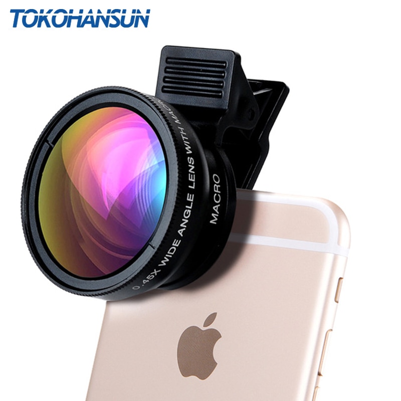 TOKOHANSUN 0.45X Wide Angle 12.5X Macro Lens HD Mobile Phone Camera Lens For iPhone X 8 7 6 6S Plus Xiaomi Samsung