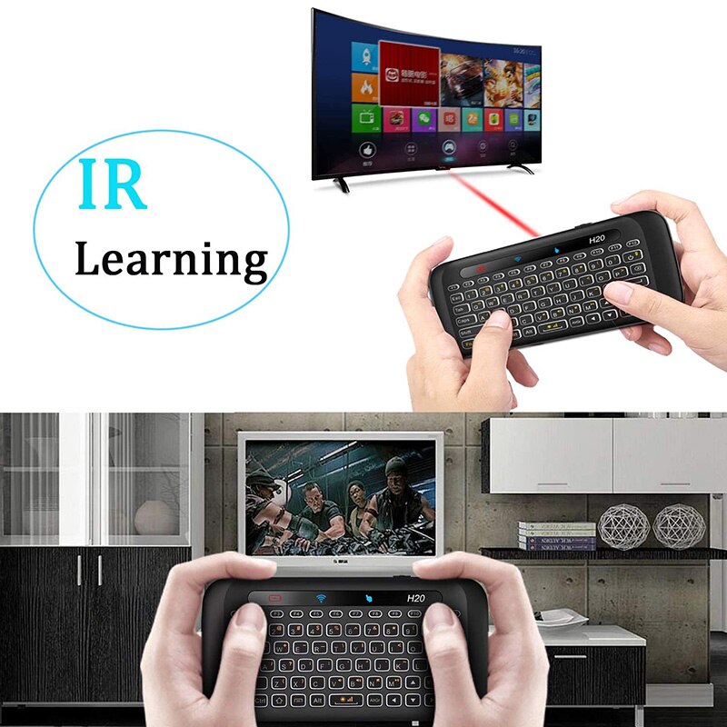 2.4G Wireless Keyboard H20 Mini Backlight Touchpad Air Mouse IR Leaning Remote Control for Andorid Box Smart TV Windows PC
