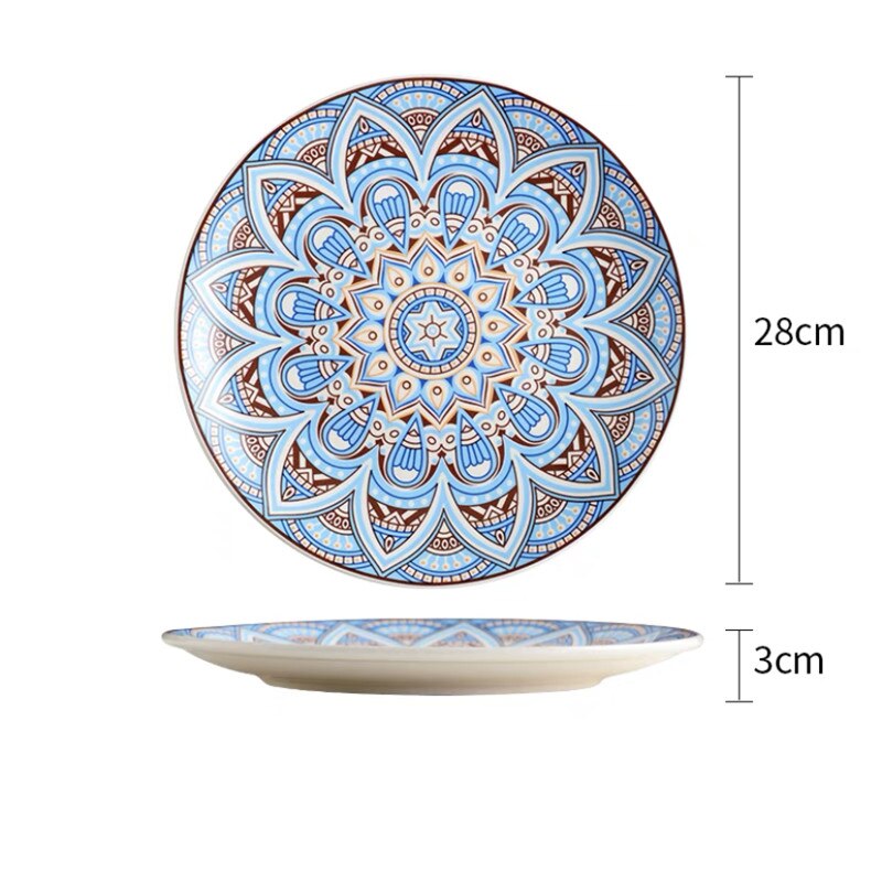European Style Ceramic Bohemian Dinner Plate Hand Painted Dessert Fruit Plates Household Shallow Steak Dish Tableware: 11 inch D
