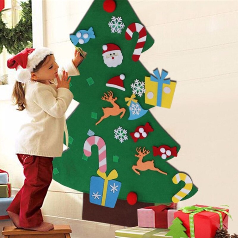 Kerstboom Decoratie Showcase Vilt Met Afneembare Ornamenten Kerstcadeaus Voor Kinderen Jas Rack Muur Deur Decoratie