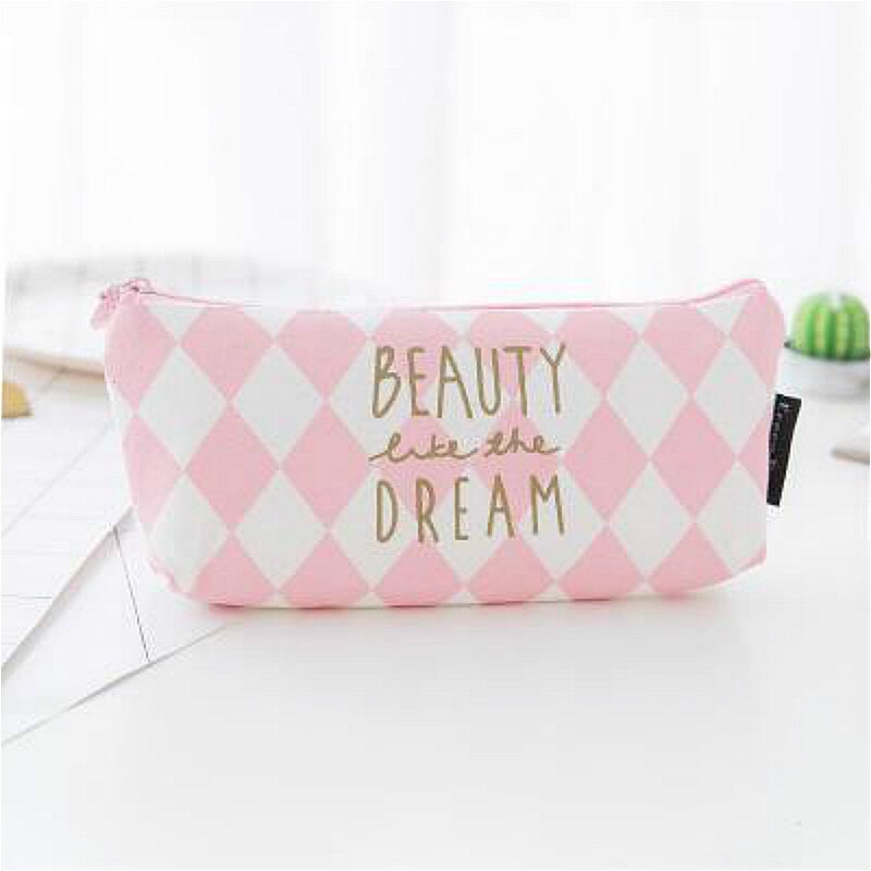1 Pcs/Verkoop Beknopte Kawaii Etui Leuke Roze Ruit Patroon Schoolbenodigdheden Briefpapier Pennenbakje Potlood Tas