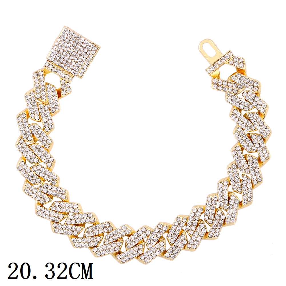 Pulsera de cadena de eslabones cubanos con punta de cristal helado rosa y azul a la para mujer, pulseras cubanas con diamantes de imitación ostentosos, joyería de Hip Hop: Oro oscuro