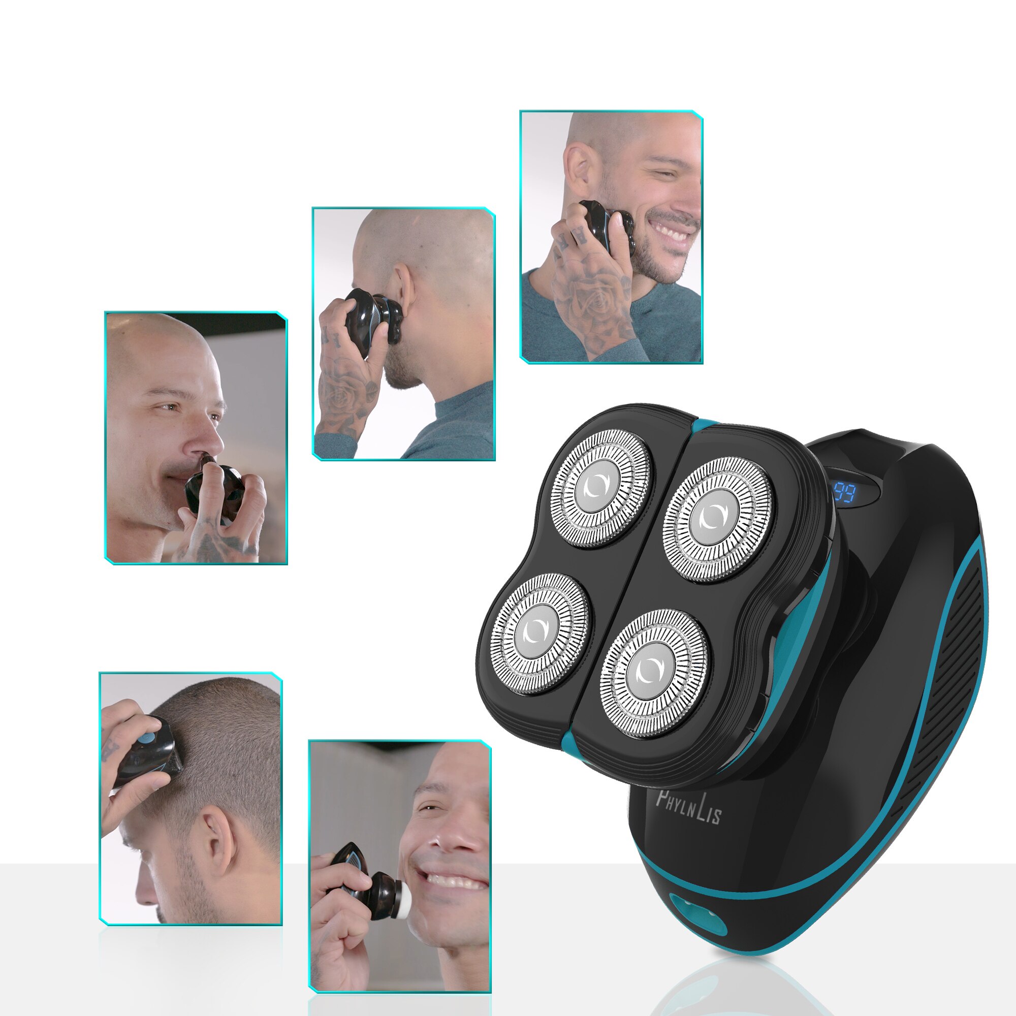 Men Head & Face Shaver Mini Trimmer Cordless Clipper Fast Rechargeable Rotary Bald Shaver Waterproof Barber Kit Phylnlis 8608