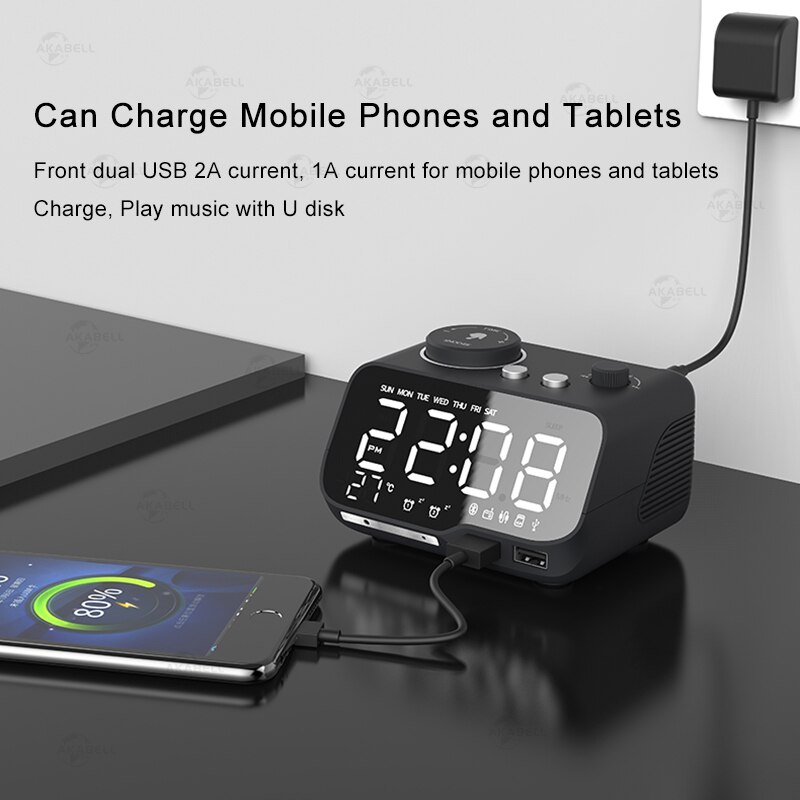 Miclock【actualizado-reloj despertador con cargador USB, despertador Digital LED con Radio FM, Altavoz Bluetooth, temperatura, repetición
