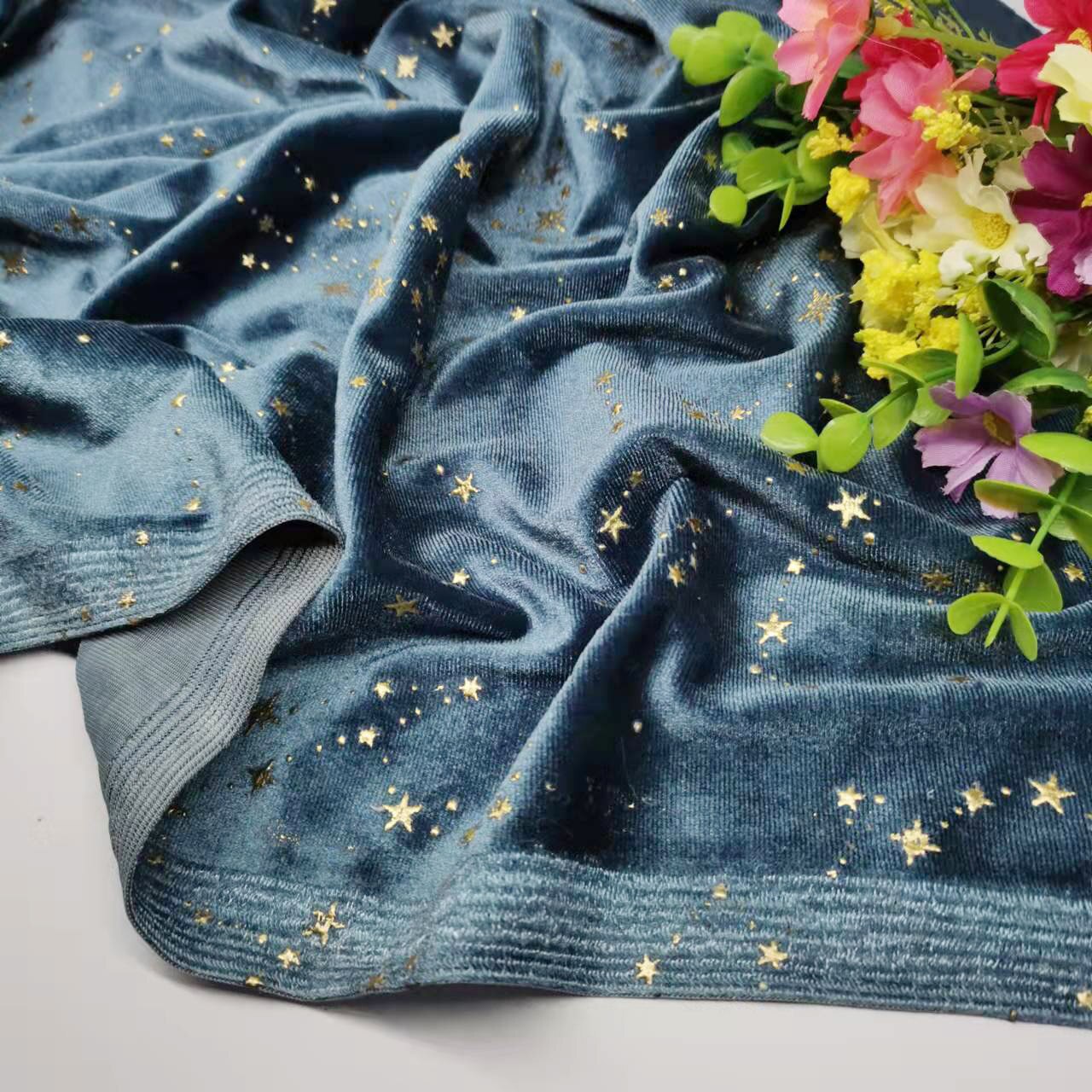 Tessuto in velluto per abito splendidi pantaloni a stella dorata setosi tessuti per la casa elasticizzati morbidi di lusso lucidi