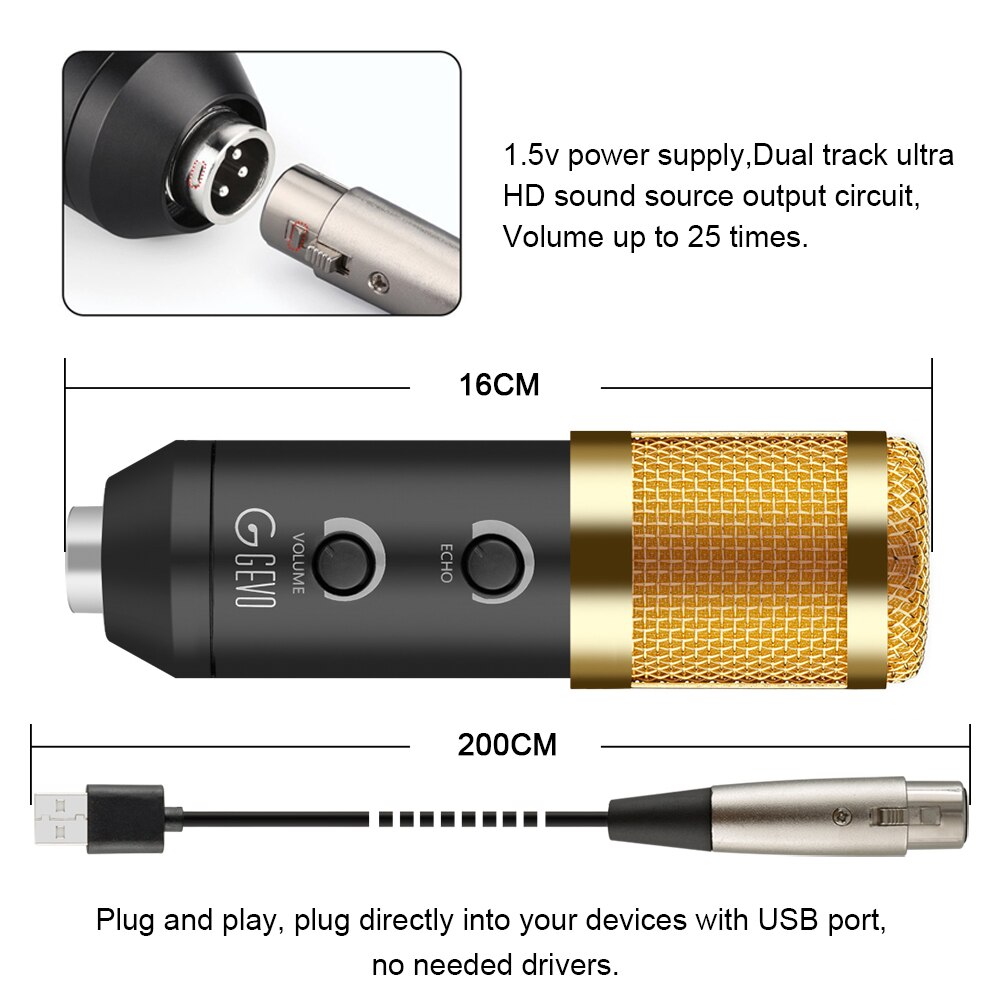 Gevo  bm 900 usb mikrofon kondensator studio med stativ stativ og pop filter mikrofon til datamaskin karaoke pc oppgradert fra  bm 800