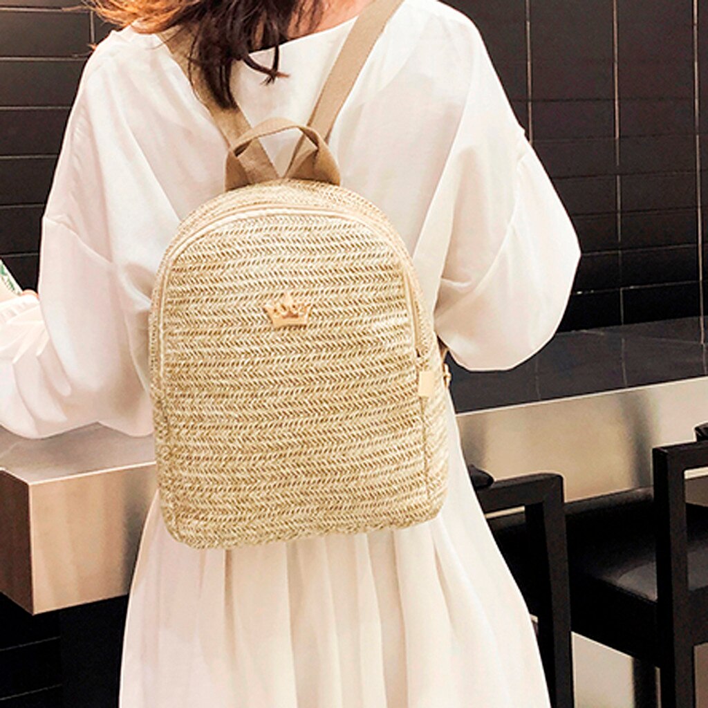 Femmes sac à bandoulière rond circulaire rotin osier paille tissé plage panier sac à main dames en plein air tissé carré backpa