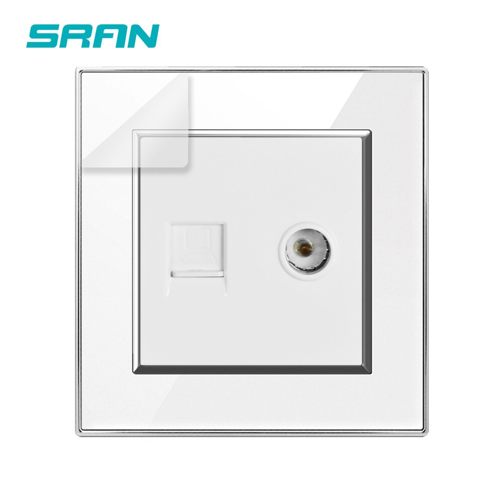 SRAN EU Wall Internet TV socket CAT5 RJ45 Retardant crystal acrylic panel 86*86mm Electricity outlet