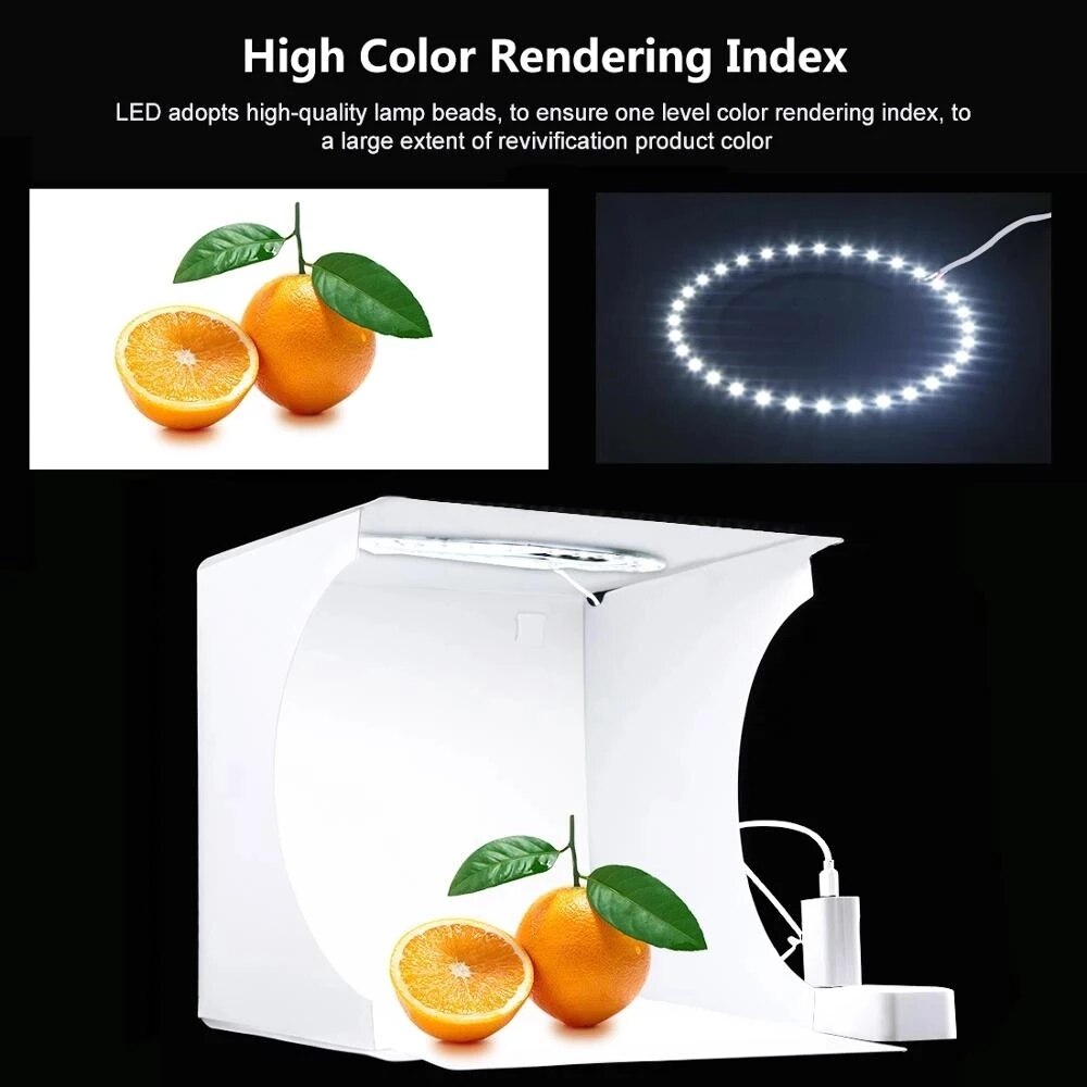 Puluz Photo Studio Box Mini Ring LED Lightbox Photography Lighting Studio Shooting Tent Box Kit &amp; 6 Color Photographic Backdrops