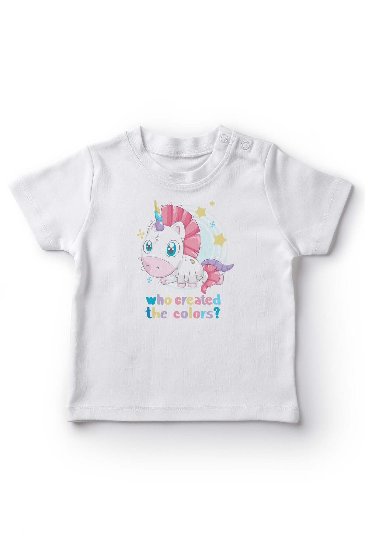 Angemiel Baby Colors Who Created Written Unicorn Girl Baby T-Shirt White