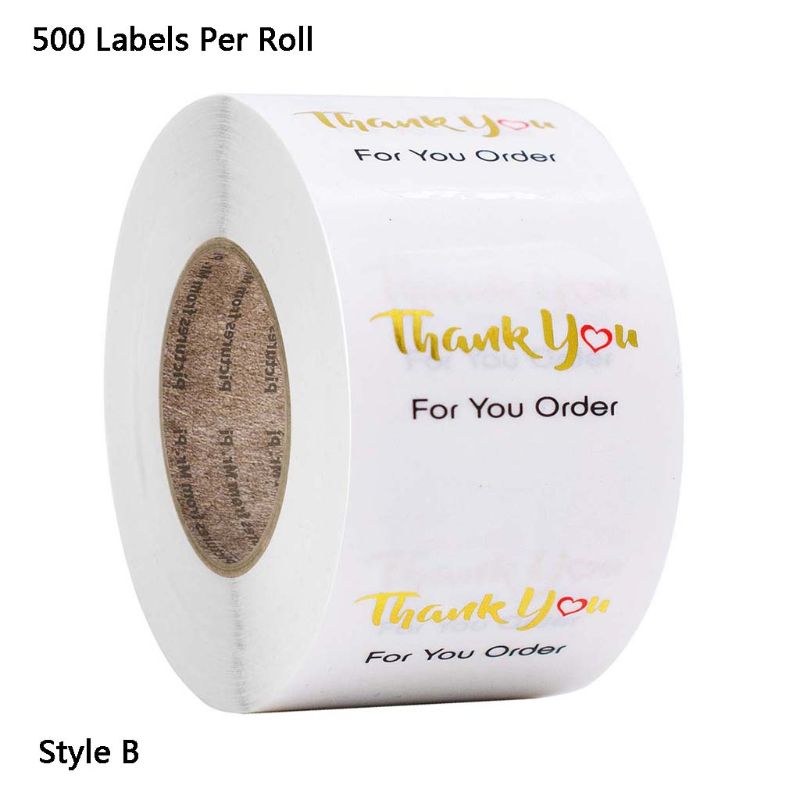 500 Uds./rollo redondo transparente gracias por su pedido Paquete de pegatinas sello etiqueta hecho a mano tarjeta Scrapbooking Decoración: 5AC703779-B