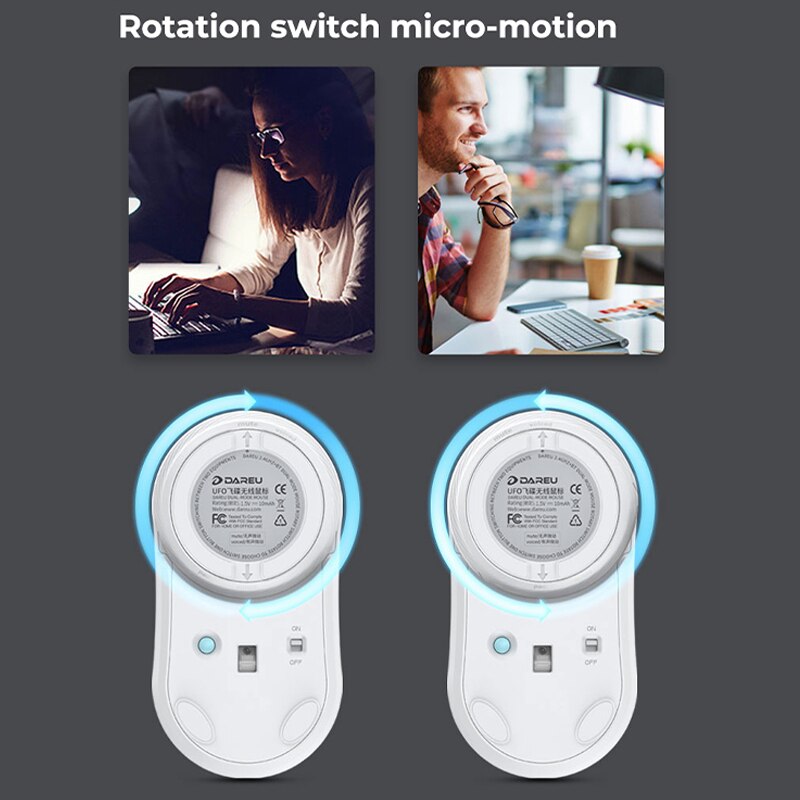 DAREU Bluetooth Wireless Mouse BT 2.4Ghz Dual Mode Mini Mute Mice with Silent Rotary Switch For PC Steam Computer